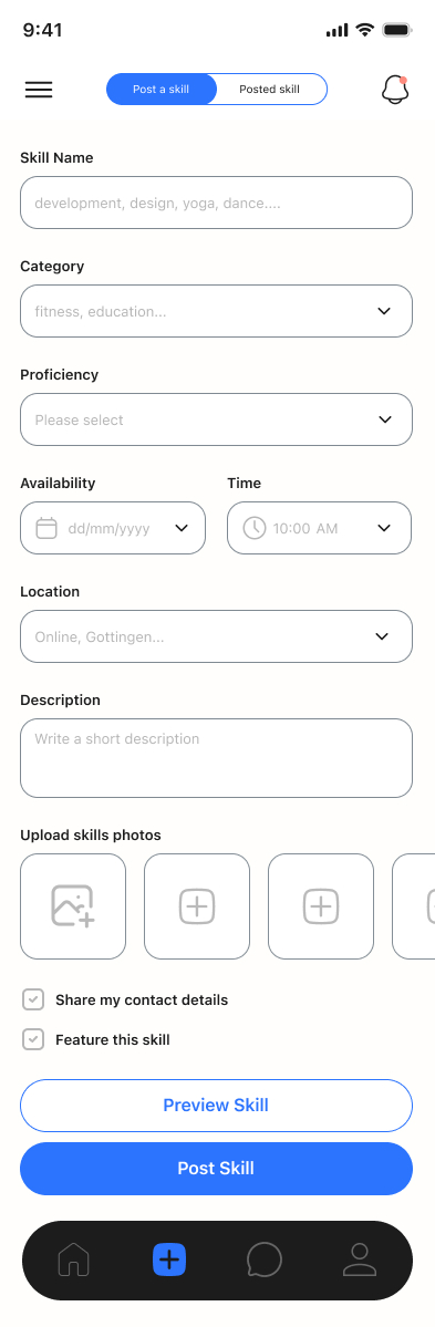 SkillSwap screen