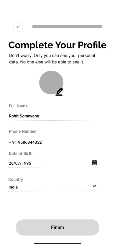 Profile setup wireframe